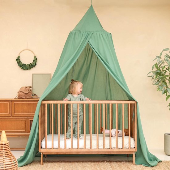 Groen Hemeltje voor Kinderkamer | Klamboe voor Wieg, Bed & Speelkamer | Hemel Sluier voor Babybed | Rond Hemelbed voor Baby