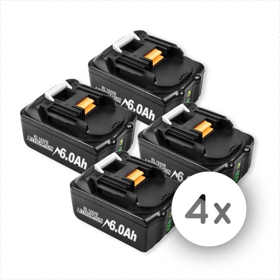 18V Accu geschikt voor Makita - 4 Stuks - Extra Groot 6.0Ah - BL1860B - 18V 6.0Ah Batterij - Vervangende Accu - Makita 18V - 6000mAh - LED display - Li-ion Accu - LED Display - Accuboormachine - 18V BL1830B BL1840B BL1850B BL1860B