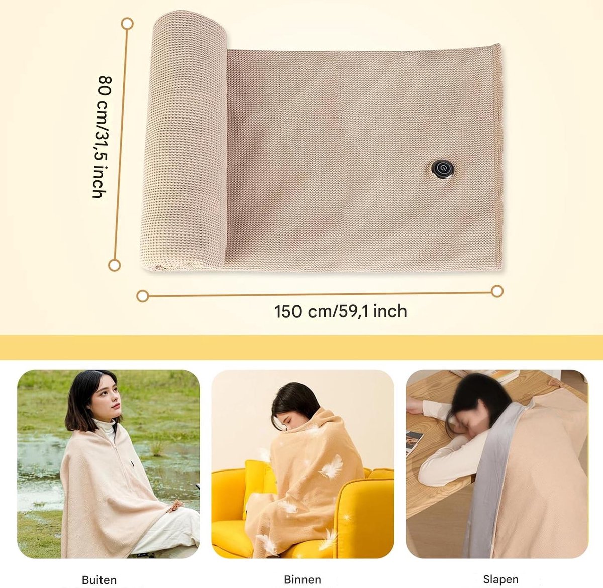 Looplet Verwarmde Omslagdoek Elektrische Deken Met Capuchon - afbeelding 3