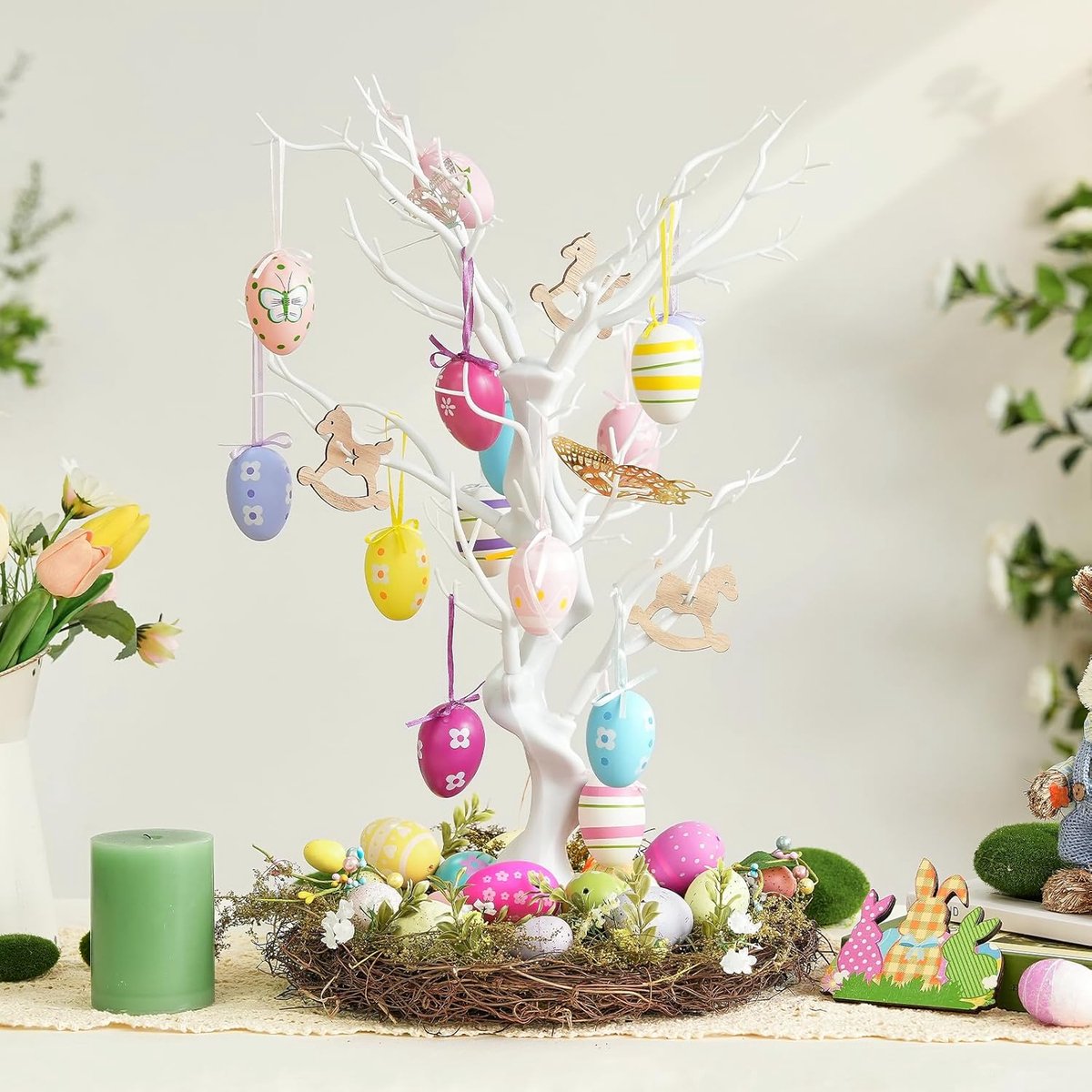 Witte Twijgboom - Decoratieboom - 58 cm - Kunstboom voor Paaseieren & Ornamenten - Wensboom voor Bruiloft & Verjaardag - Paasboom - Kerstdecoratie - Tafeldecoratie - Tafel Middenstuk - Wit - Decoratieve Boom met Buigbare Takken - 58 cm hoog