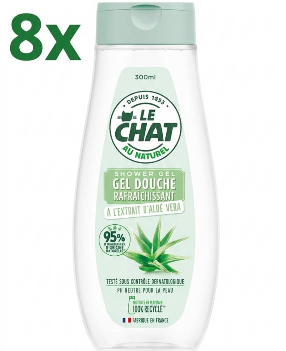 (8x) Le Chat Douchegel pH Neutraal – Met Aloë Vera Extract – Verfrissend & Zacht voor de Huid – 300 ml – Voor Dagelijks Gebruik