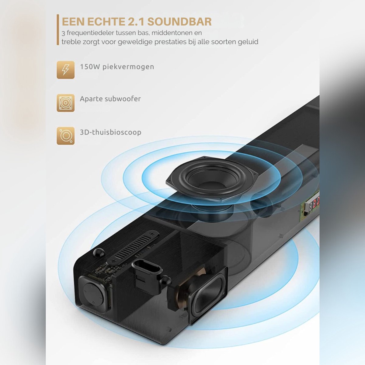 Groupe SEB Quvo® Soundbar met Ingebouwde Subwoofer 150 Watt - afbeelding 3