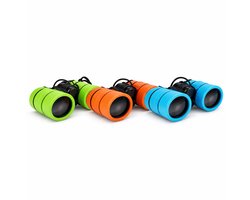 Eddy Toys Binocular 3as Verrekijker voor Kinderen - Insectenkijker van Rubber - Compact en Licht in Gewicht - Formaat 11,4 x 11 x 4,1 cm - Gewicht 140 Gram - Kleur Oranje, Blauw of Groen