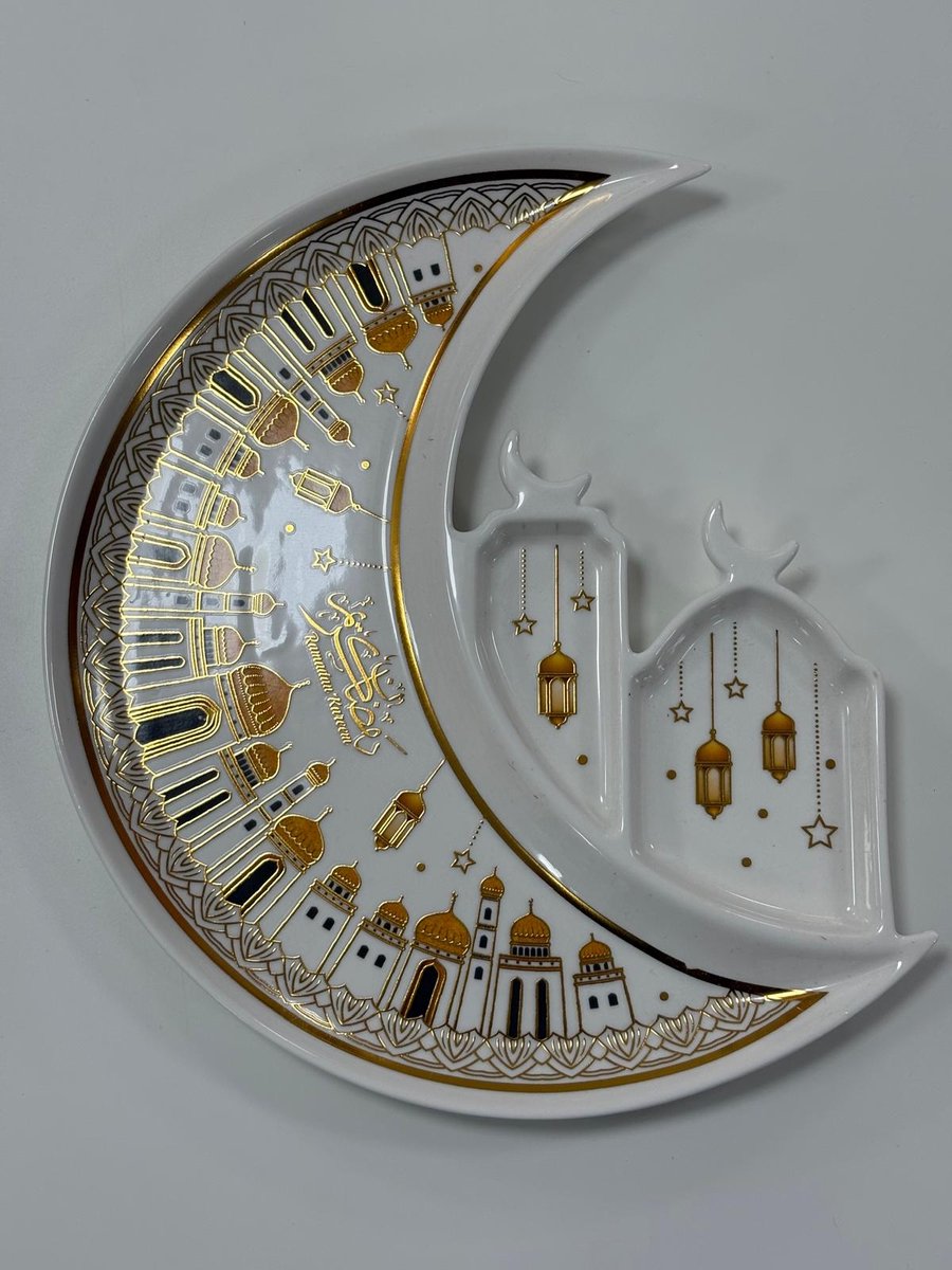 Luxe Serveerbord met Ramadan Kareem Gouden Design Halvemaanvormige vorm