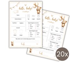 Babyshower Invulkaarten 20 stuks - Voorspellingskaarten - Babyshower Spelletjes - Jongen of Meisje - A6 - Teddy