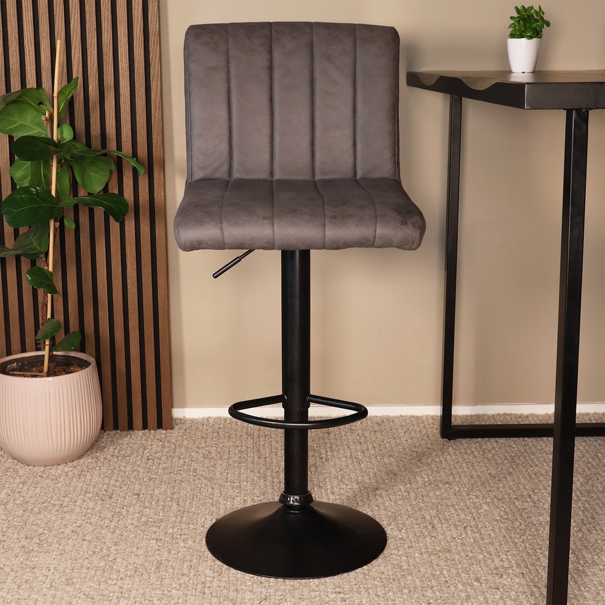 Lizzely Garden & Living SET DEAL: 2 stuks Barkruk Anel met rugleuning: antraciet microvezel met zwart onderstel barstoel