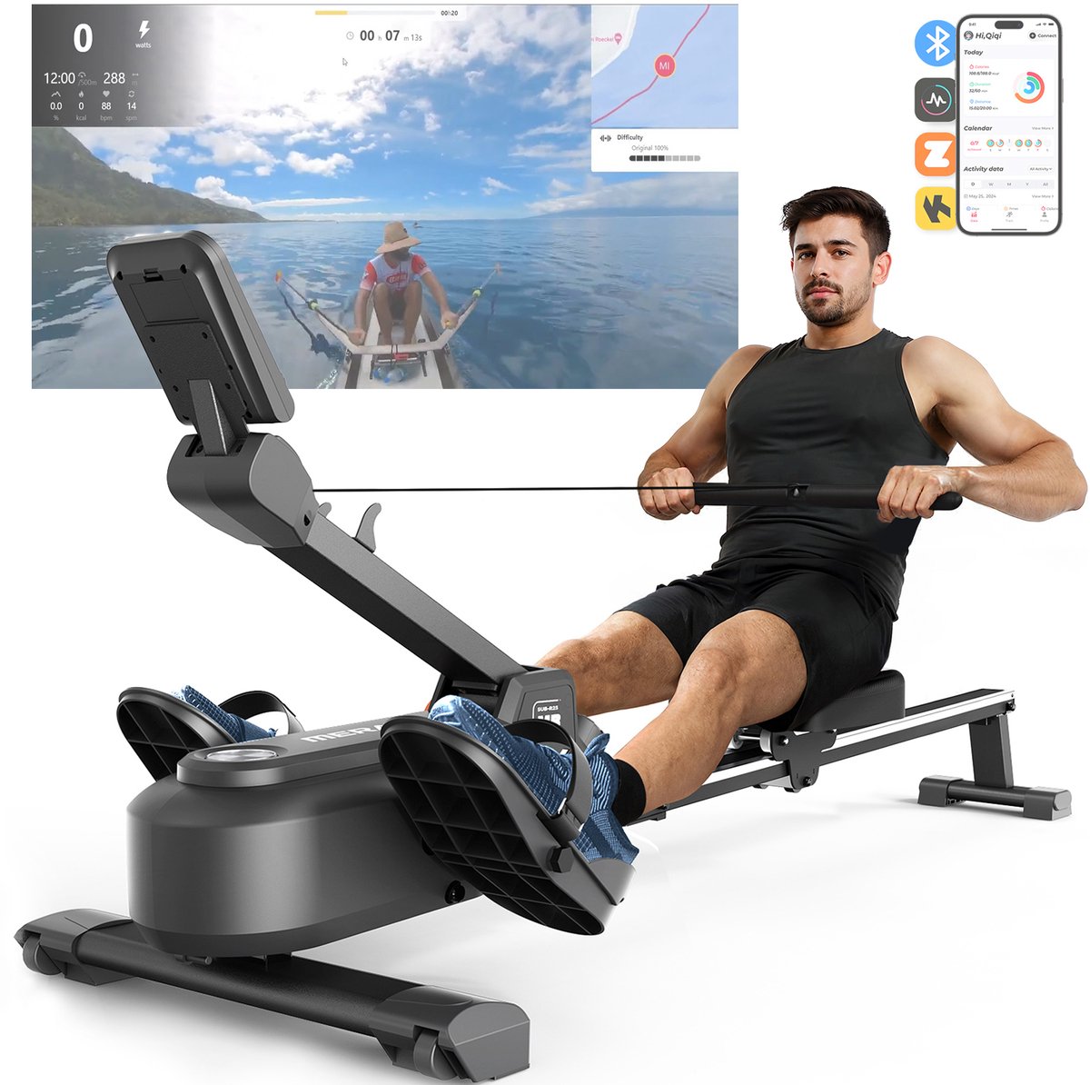 MERACH Roeimachine 2025 Zwart met 16 Weerstandsniveaus