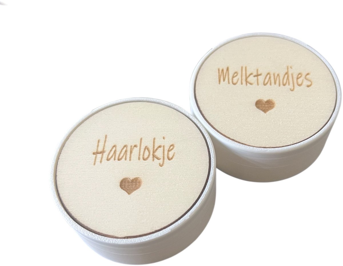 Set melktanden- en haarlokdoosje | hartje | tandendoosje | eerste haarlokje | bewaardoosjes set