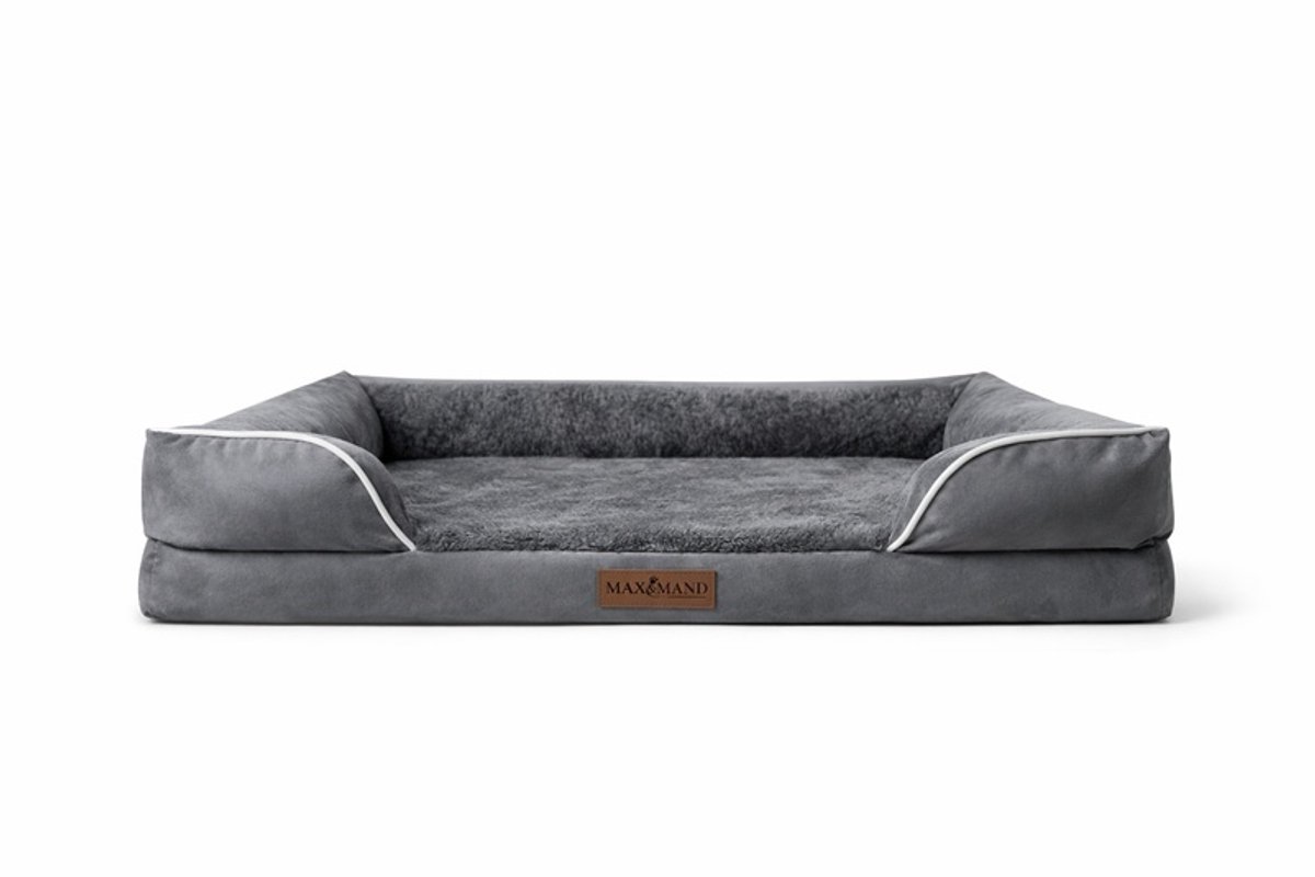 Max&Mand Orthopedische Hondenmand S 60x40x15 cm - Memory Foam Hondenbed - Hondenkussen - Wasbare Afneembare Hoes - Antislip - Grijs