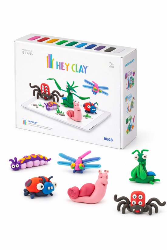 Hey Clay Bugs - Kleiset voor Kinderen - 18 Potjes Zelfhardende Klei - Inclusief App-toegang - Insecten