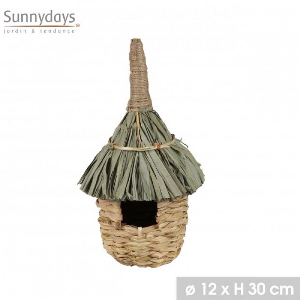 "MON JARDIN" VOGELNEST VAN JUTE EN STRO – Ø12 x H30 CM