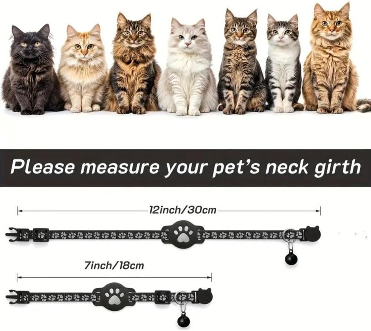 GPS KattenTracker - Huisdiertracker - Real-Time Locatietracking Werkt Met iOS/Android - Waterdicht - Met Reflecterende Halsband En Belletje - Verlies Tracker Voor Huisdieren - Verstelbare Nylon Halsband - Zwart thumbnail 2