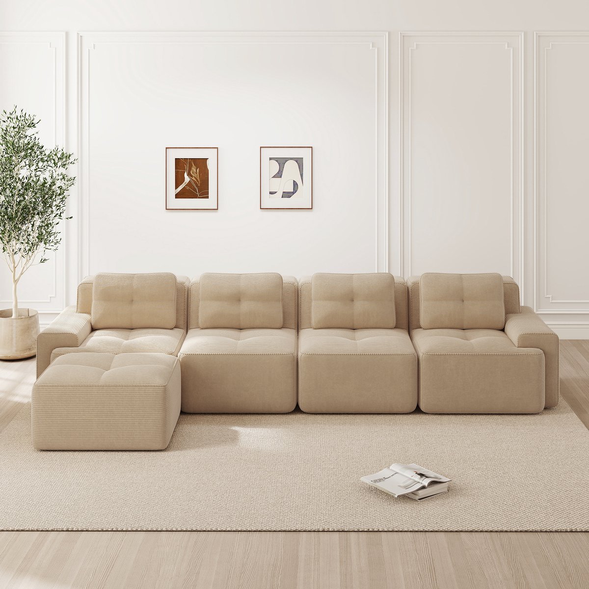 MODFU Modulaire Bank - Diepe Zitting En Antislip - Minimalistisch - Voor Woonkamer - Ribst