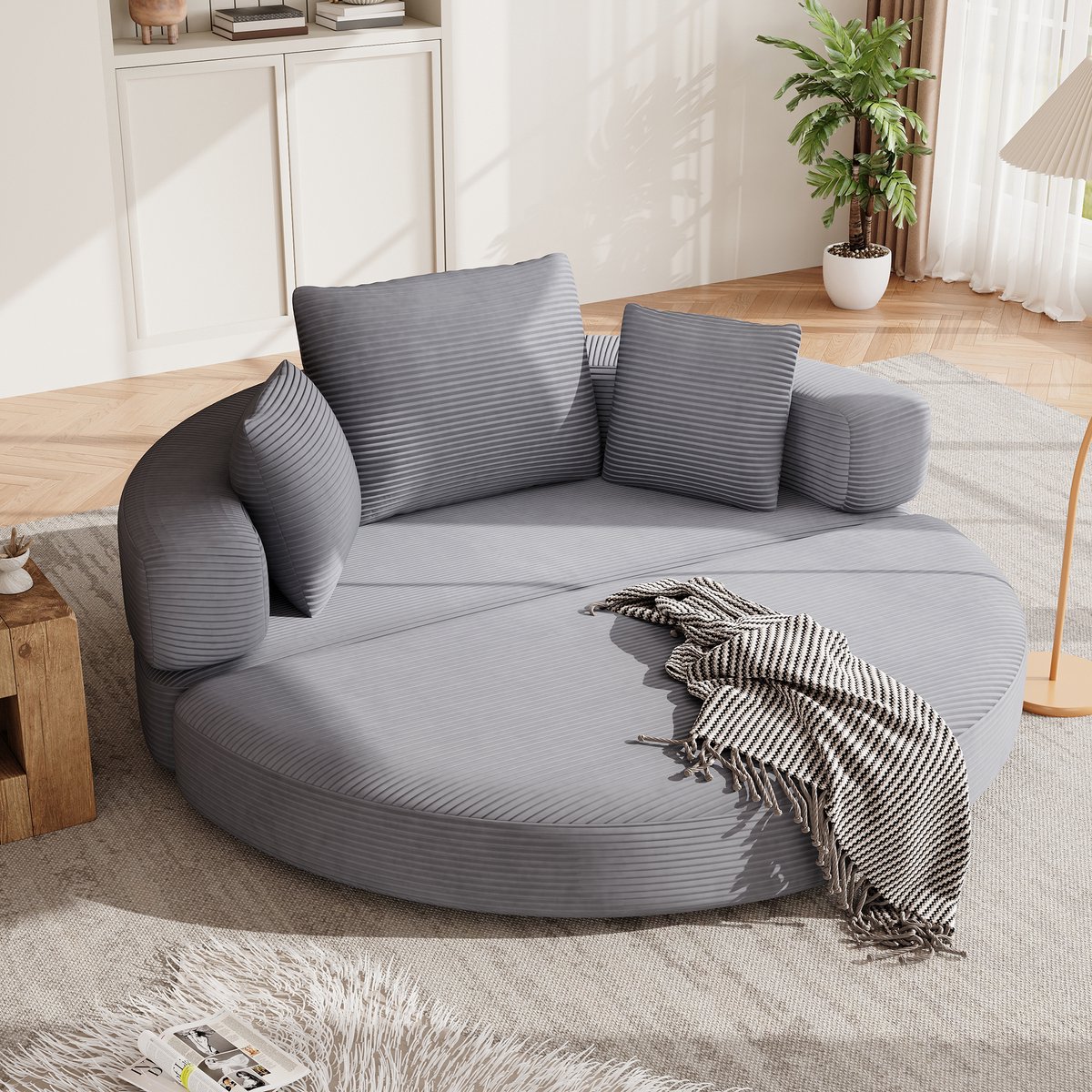 MODFU - Opvouwbare Slaapbank - 2-In-1 - Vrijstaand - Voor Woonkamer - Schuim - Grijs - 173 x 176 cm