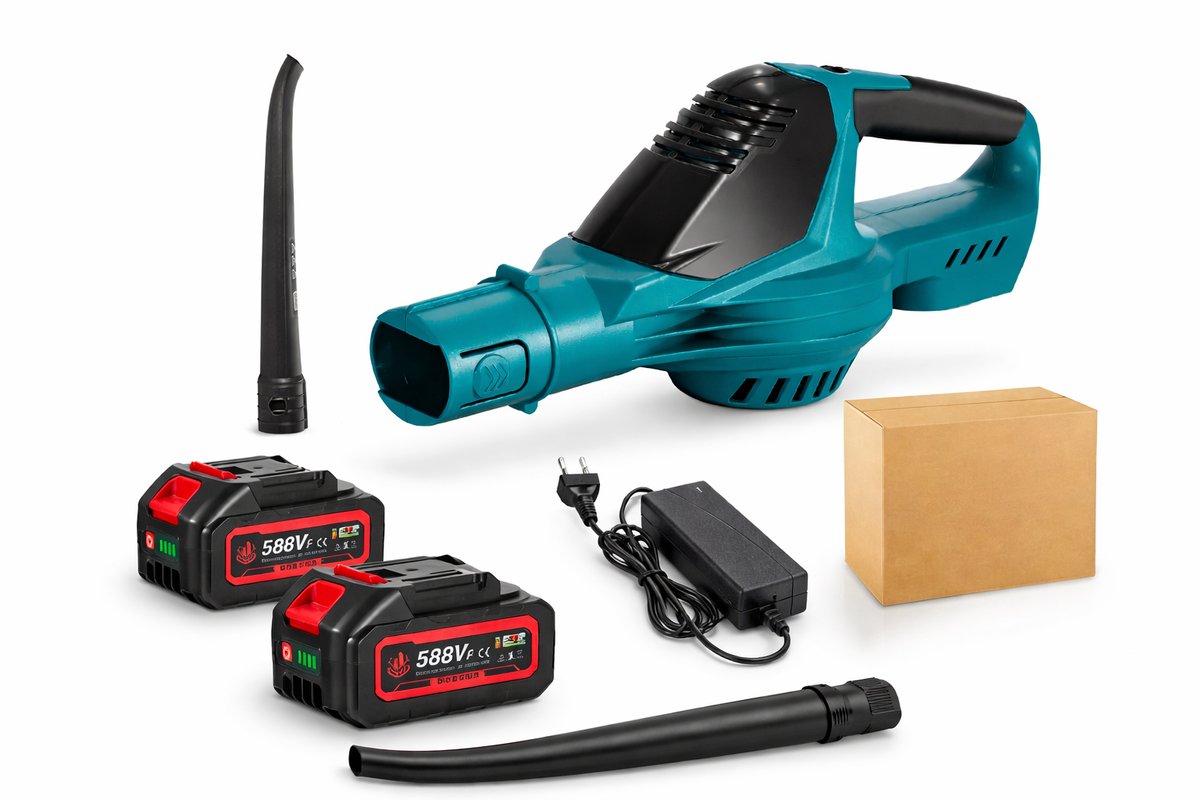 Elektrische Bladblazer - Borstelloze Motor - 5500W - 46000 TPM - 180 M/S Windsnelheid - 16m³ Luchtvolume - 5 Versnellingen - Bladeren Sneeuw Stof Reinigen - Tuin Terras Oprit - Inclusief 2x 18V Lithium Accu en Oplader