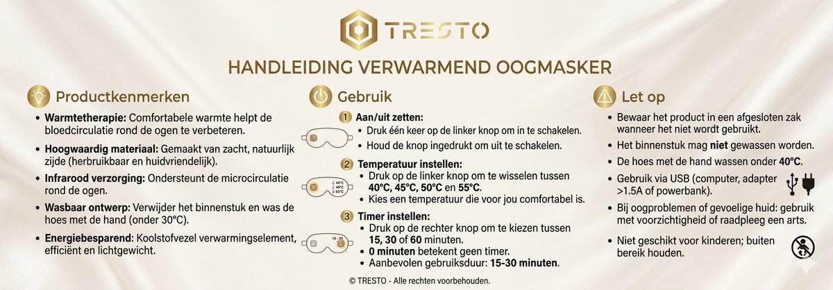TRESTO - Oogmasker – Verwarmd & Elektrisch – 4 Warmtestanden – Voor Wallen en Droge Ogen – Marineblauw — afbeelding 4