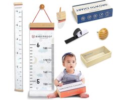 Groeimeter Kinderen - Hoogteposter Muursticker - Kinderkamer Decoratie - Handgeschilderd Canvas Hout - Met Houten Doos - Nachthemel