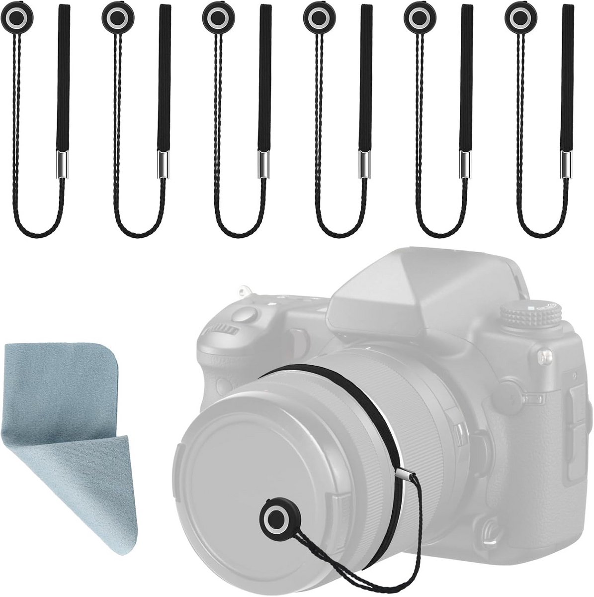 Lens Cap Houders - Dop Lanyard - Camera Bescherming - Set van Zes - 20 cm
