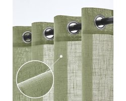 Linnen Vitrage Gordijnen - Raambekleding Set - Woonkamer Decoratie - Semi-transparant Materiaal - 140x160 cm - Groen
