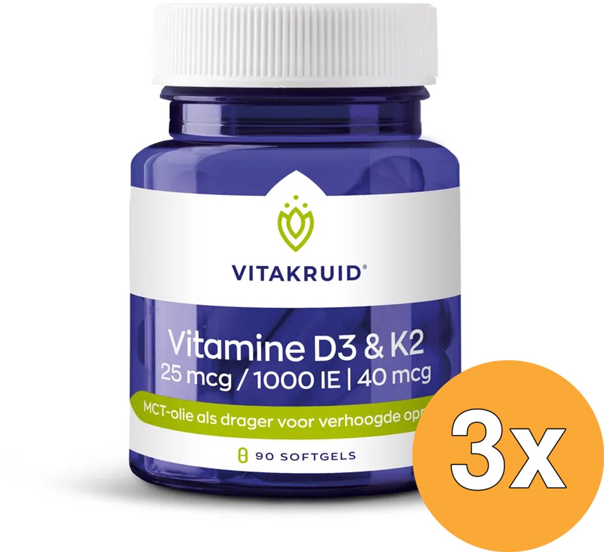 3x Vitakruid Vitamine D3 & K2 (90 softgels)