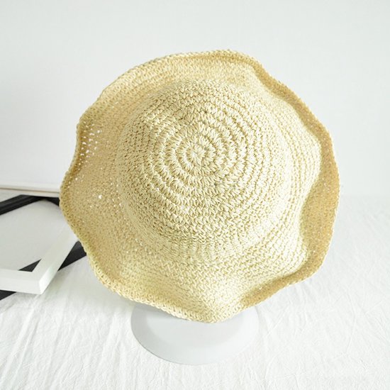 Opvouwbare Strohoed — Soepele Strohoeden voor Dames – Opvouwbare Zomerhoed met Brede Rand – Compact Inpakbare Zonnehoed – Reis-Fedora van Stro - Gebroken Wit