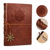 Goodz4All Vintage Lederen Notitieboek met Windroos A5 - Bruin - Journal Schetsboek Notebook - Cadeau idee - Blanco Papier - Travel Journal Reis Dagboek Retro