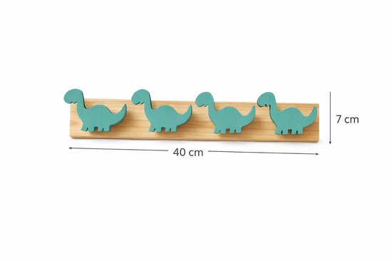 Vavida Wandhaakjes - Hout - Kinderkamer - 4 Stuks - Dinosaurus - 40 cm - Dino — afbeelding 2