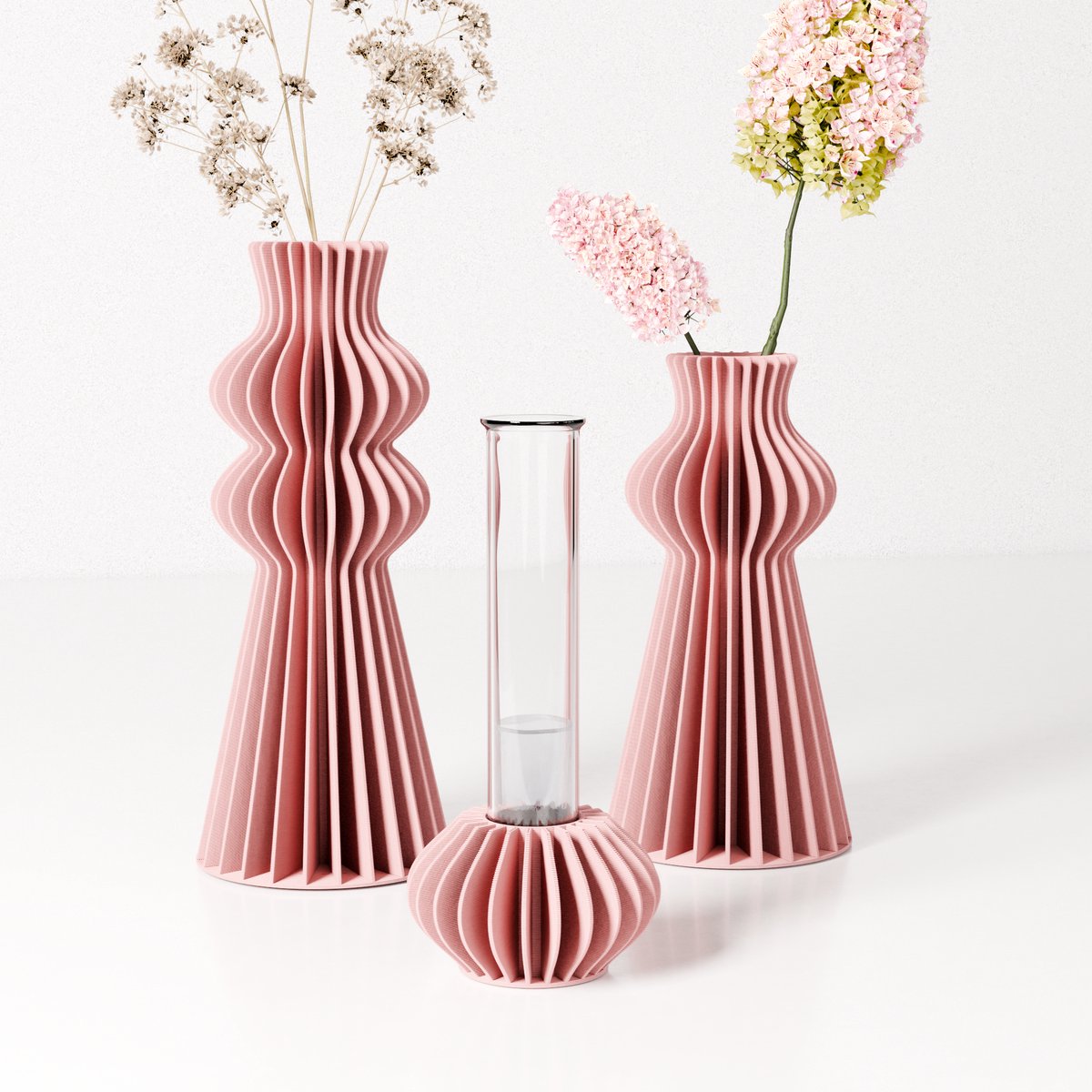 Fleuriek Roze design vazen set van 3 - Roze - Reageerbuis vaasjes voor minimalistische inrichting