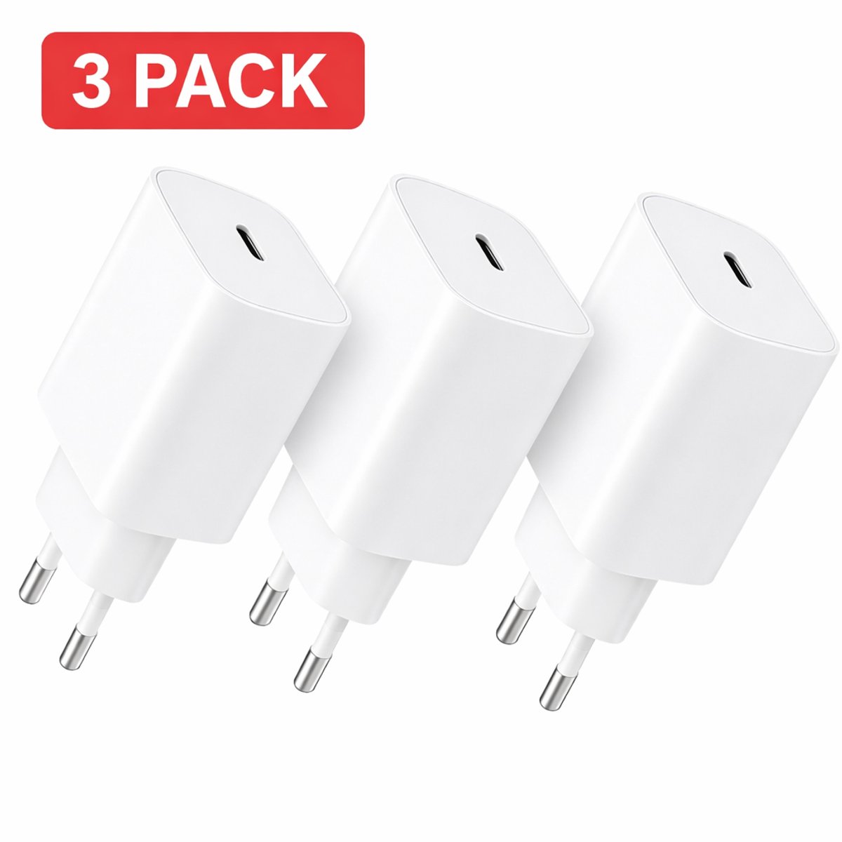 USB-C Snellader 20W – 3-Pack Oplader Set – Power Delivery USB-C Adapter – Snelle Oplader voor Smartphone & Tablet