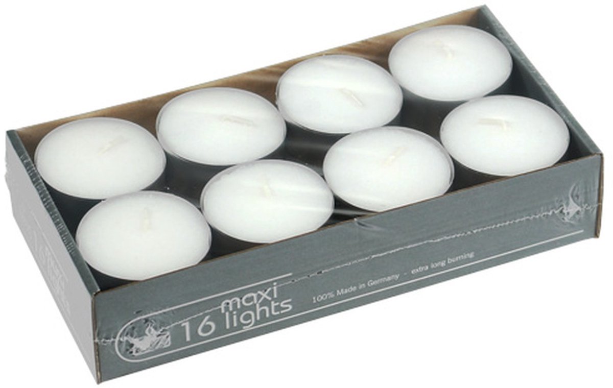 Theelichten maxi Ø58mm 16 stuks Wit, 16 Stück