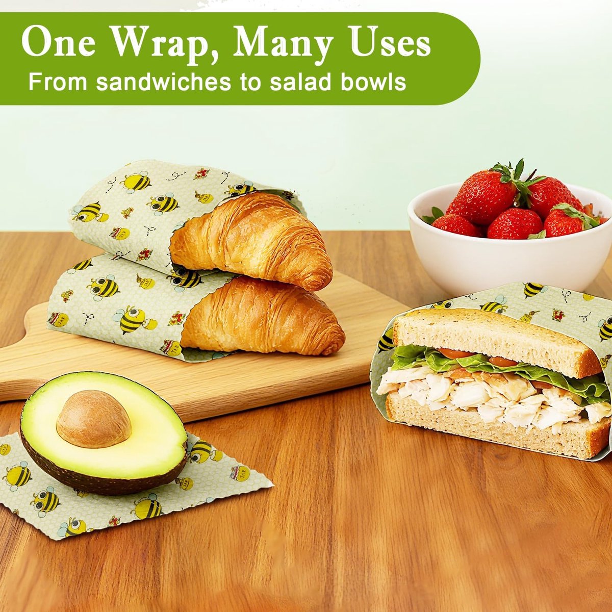 Bijenwasdoeken - Herbruikbare wraps - bijenwasfolie - Bijenwas doek - boterhamzakje - Duurzaam - vershoudfolie - Beeswax wraps - grootte bedekken brood, kaas en meer veilig verpakken - Set van 3 (S/M/L) — cadeau in Kookcadeaus - foto 3