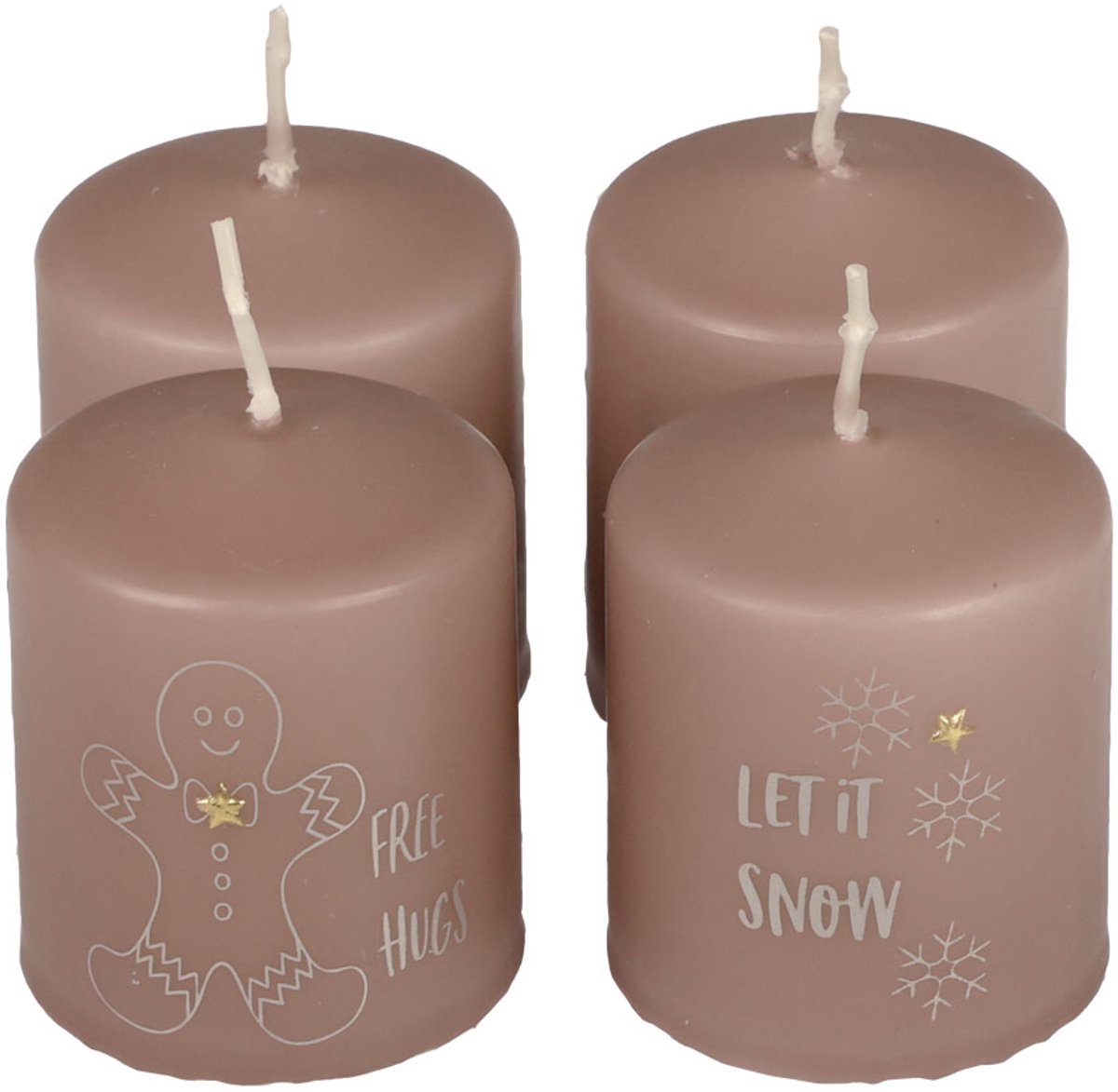 Wenzel Kerzen Roze kerstkaarsen, stompkaarsen, set van 4, winterdecoratie Ø5cm H6cm