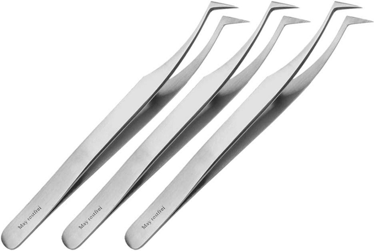 Set van 3 Precisie Pincetten Gebogen en Spits voor Modelbouw en Elektronica