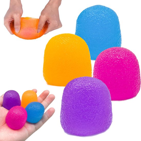Ensemble Sensory Gumdrop Squishy 4 pièces - Super Solide Balles Anti-Stress - Remplissage Gel Haute Densité - Anti-Stress & Apaisant - Texture pour Stimulation Tactile - Cadeau pour Enfants & Adultes - Bleu, Oranje, Rose & Violet