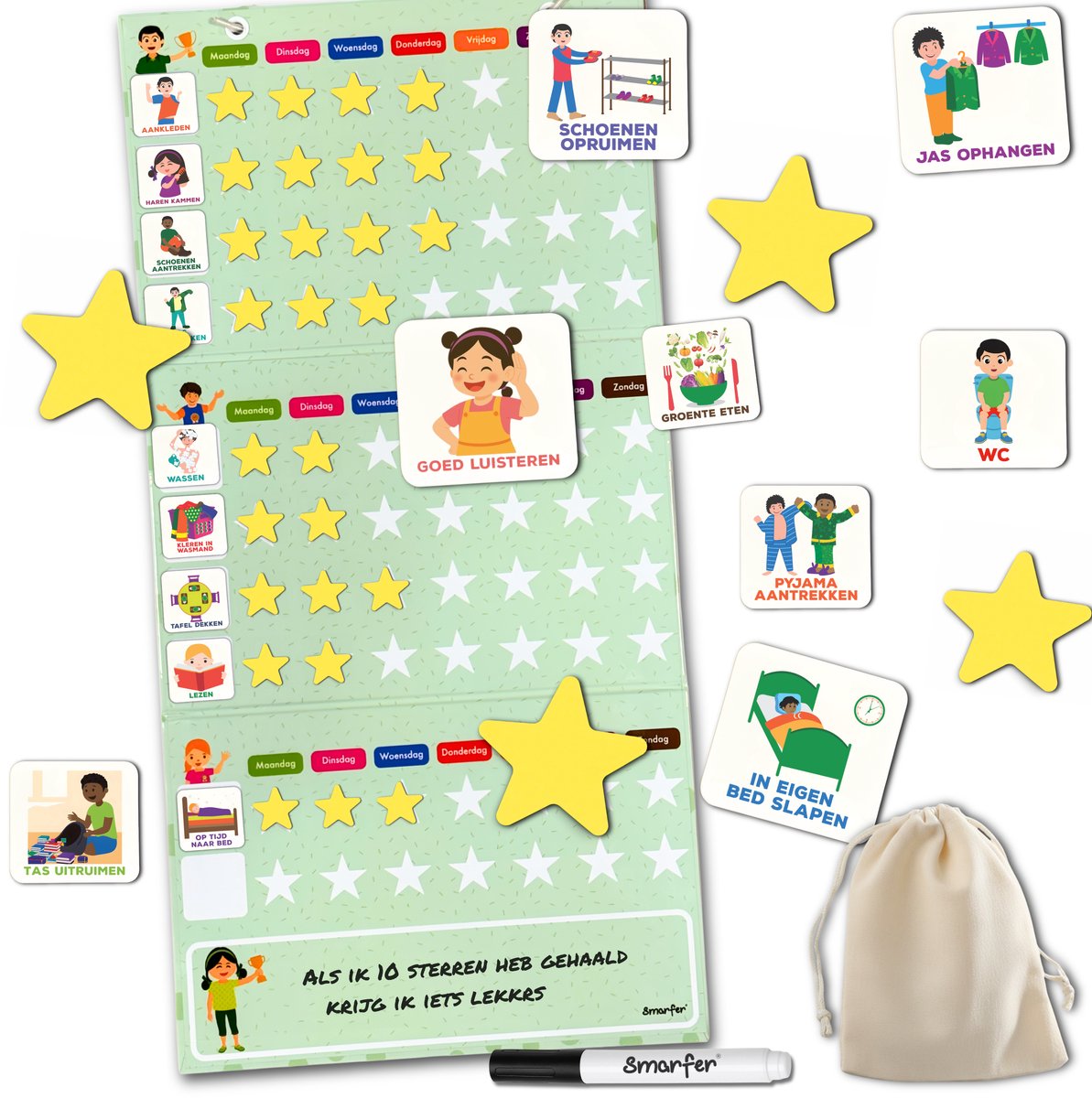 Smarfer - Beloningssysteem - Kind beloningsplanner - Weekplanner kind - 73 magneten - Beloningsbord - Magnetische planner - Planbord - Whiteboard