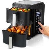 Dubbele Airfryer XXL 11L - BPA & PFAS Vrij - Dual Heteluchtfriteuse XL Tot 8 Personen - Slimme Functies: Smart Finish & Match Cook 60–200°C - Vaatwasserbestendige Manden - Antiaanbaklaag - 2800W - Vaderdag Cadeau voor Papa - Zwart - Löwenthal