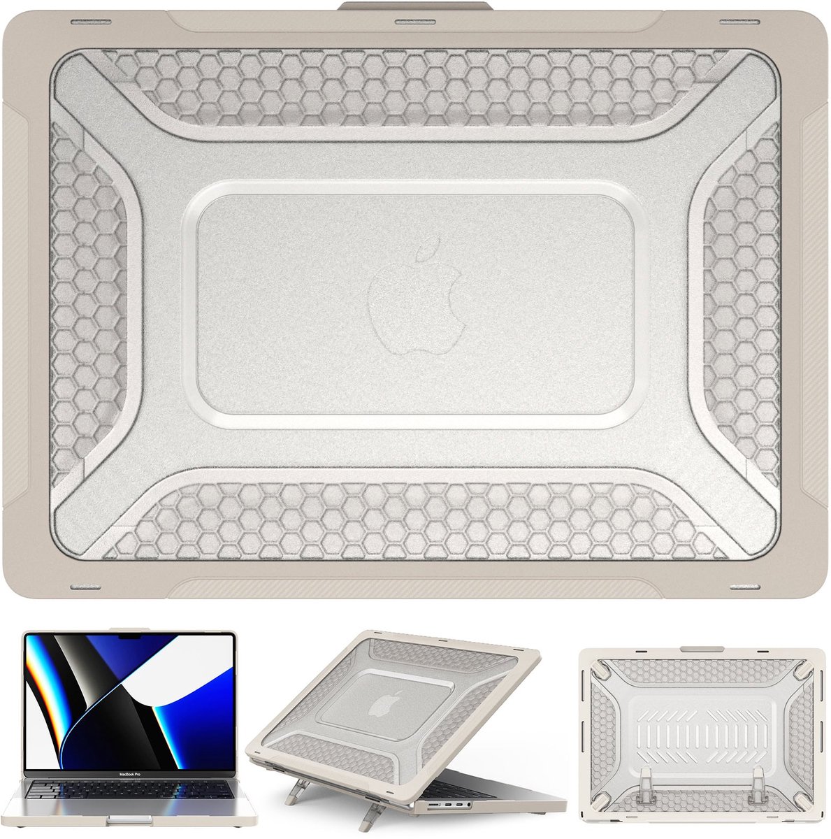Turtle Shift Laptopcover Shield geschikt voor MacBook Pro 14' inch - 2023 / 2021 - A2442 / A2779 / A2918 / A2992 - Beige