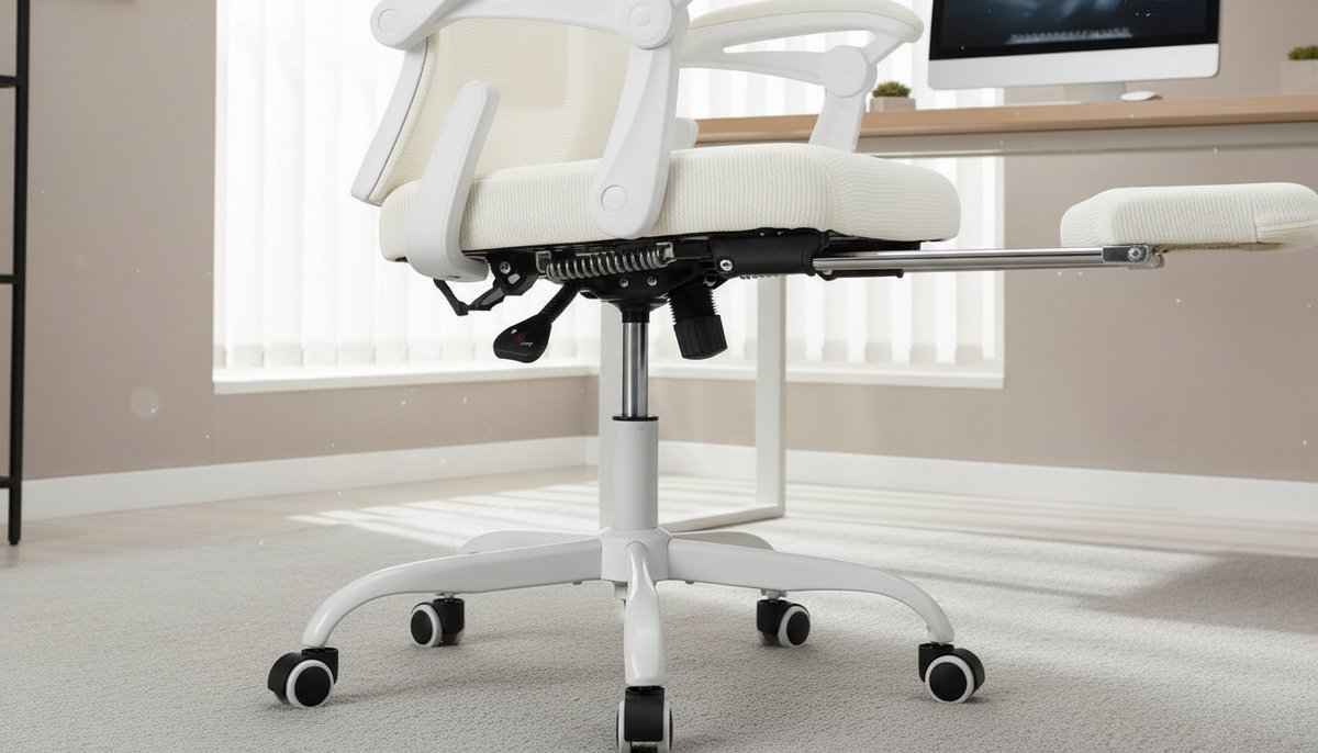 Bureaustoel Ergonomisch met Voetsteun en Hoofdsteun – Casa Velluto ErgoLounge Comfort – Mesh Bureaustoel met Verstelbare Lendensteun – Kantelbaar 90-135° – Draaistoel met Wielen voor Thuiswerkplek, Kantoor en Gaming – Beige
