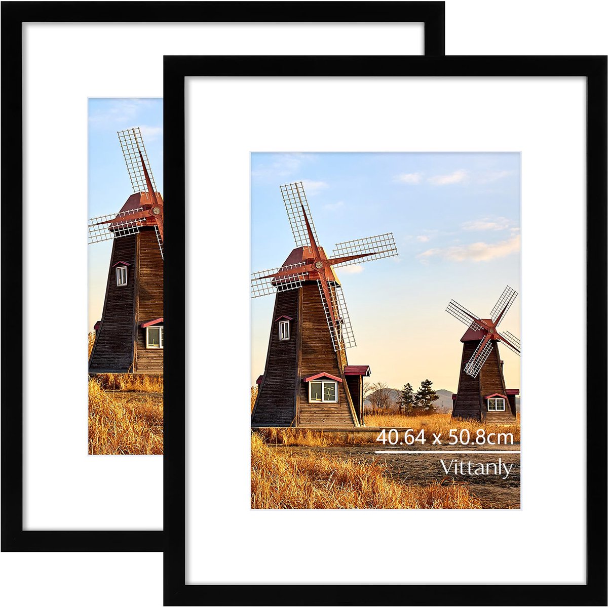 Vittanly - Fotolijst - Modern - Fotomaat - 40x50/27x35cm fotomaat met passe - partout - Set van 2 - Zwart - Fotokader