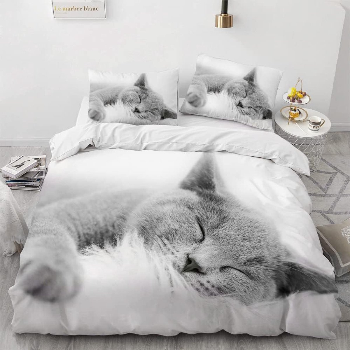 3-Delige Dekbedovertrekset met Schattige 3D Kattenprint - Kinderbeddengoed 135x200 cm