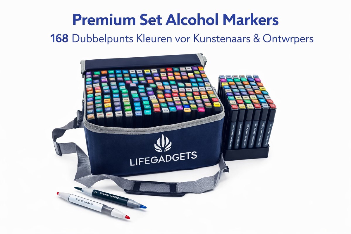 Twinmarkers 168 Stuks 168 Kleuren Alcohol Markers Dubbele Punt Stiften Tekenstiften Markeerstiften Kleurstiften Volwassenen Professioneel Tekenen Schetsen Illustreren Manga Anime Kleurboek Grafisch Ontwerp Inclusief Opbergtas.
