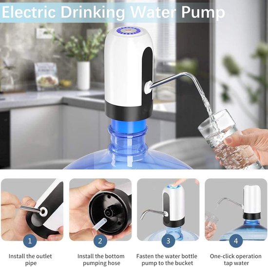 Drinkwaterpomp - Elektrische waterpomp - Zwart - Automatische watervuller - USB oplaadbaar - Waterflespomp - voor thuis, kantoor, kamperen, reizen - Draagbare waterpomp van Tech12i — afbeelding 4
