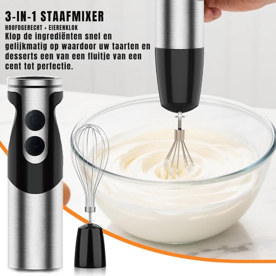 DnA® Staafmixer - Staafmixer Set - Staafmixers - Staafmixer Met Hakmolen - Staafmixer Draadloos - Zwart - ‎7cm x 7cm x 18cm van Merkloos — afbeelding 5