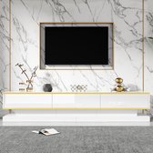 REDOM - Tv-Meubel En Salontafel Set - 5 Laden En Open Vak - Modern - Voor Woonkamer - Spaanplaat - Wit Met Gouden Rand