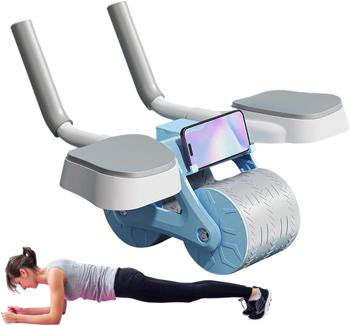 Ab Wheel met Elleboogsteun & Automatische Rebound – Stabiele Buikspierroller Dubbel Wiel – Beginners & Vrouwen