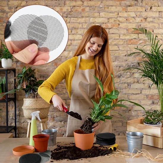 Bloempot Gaas Pads - Ademend Plastic Gaas voor Bloempot Bodem - Ronde Drainageschermen om Bodemverlies te Voorkomen - Zwart - 50 Stuks - 10X10CM van Merkloos	 — afbeelding 2