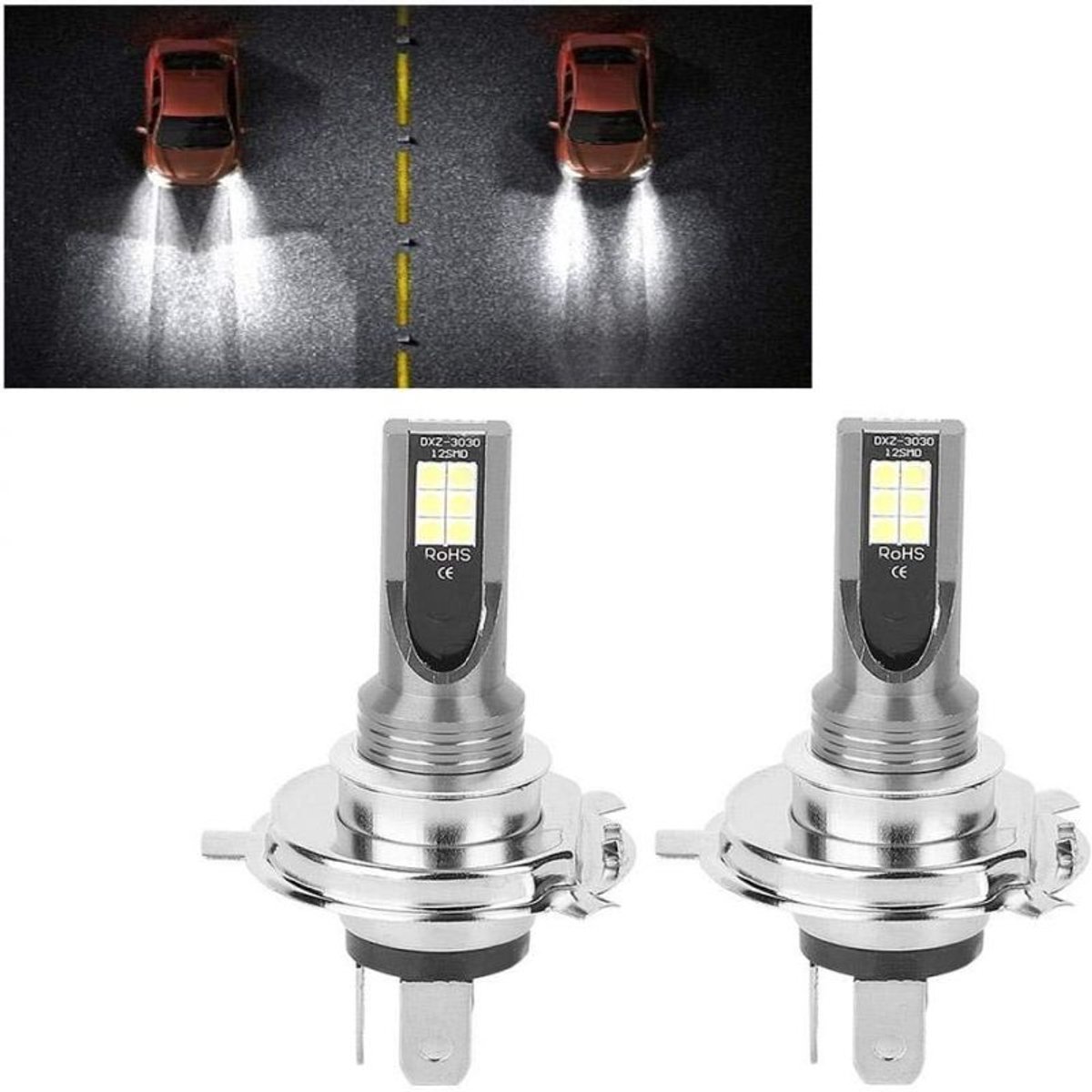 Oneay 2 Stuks - H4 LED-Lamp - Auto Verlichting Lamp - 2Pcs Direct Insteekbare Integrale Voorlamp H4 - Zilver - Aluminium - Plug & Play - Zonder Extra Decoder – foto 2