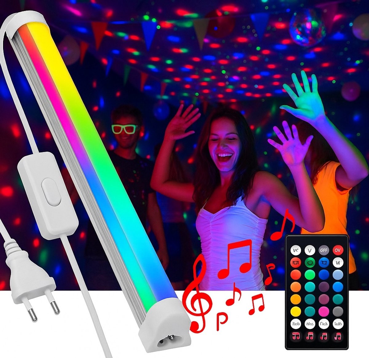 RGB TL Lamp – Gekleurde LED Verlichting met Afstandsbediening – 150 cm – 2 Meter Kabel & Aan/Uit Schakelaar – Feestverlichting – Compleet Pakket