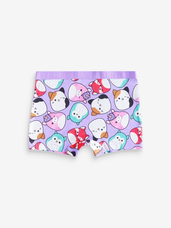 Paarse jongensboxer met all-over Squishmallows print van katten, vossen en uilen.