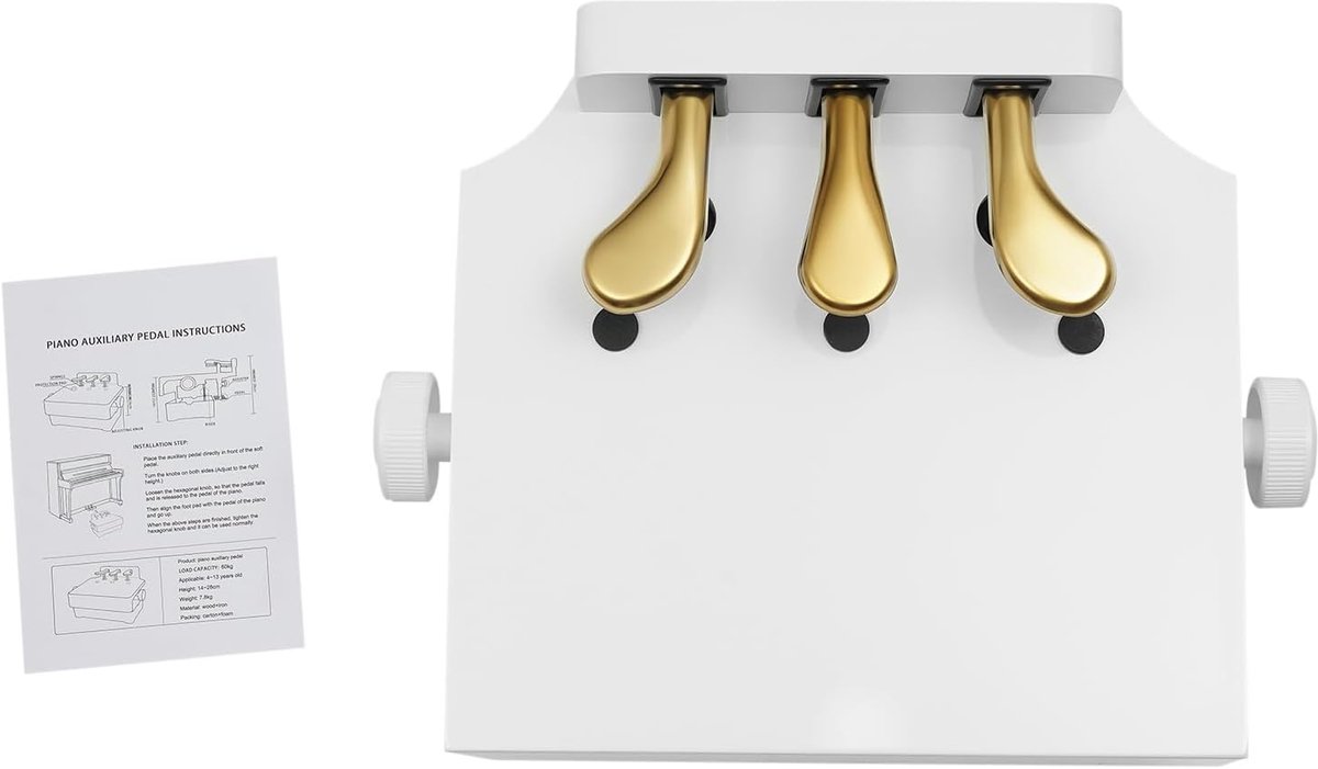 Pianopedaal Extender - Pedaalverhoger - Muziekles - In hoogte verstelbaar - 38x38x28 cm - Wit